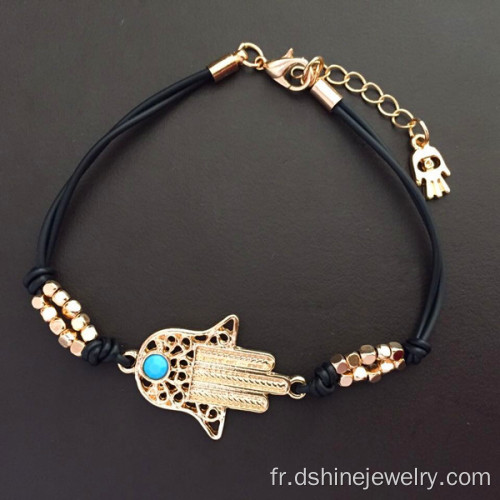 Hamsa or Evil Eye diamant collier avec perles de Turquoise